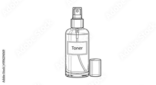 Toner Bottle with Spray Nozzle and Cap - Line Art Illustration