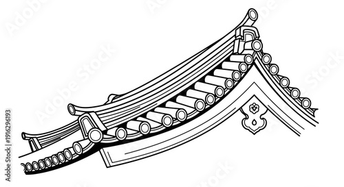 Traditional East Asian Roof Detail, Architectural Elements, Ceramic Tiles, Curved Eaves