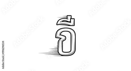 Thai Alphabet Character 'Ee' - Stylized Sketch with Motion Blur Effect