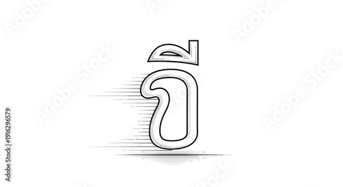 Thai Alphabet Character "Ee" (ี) Hand Drawn Sketch with Motion Lines