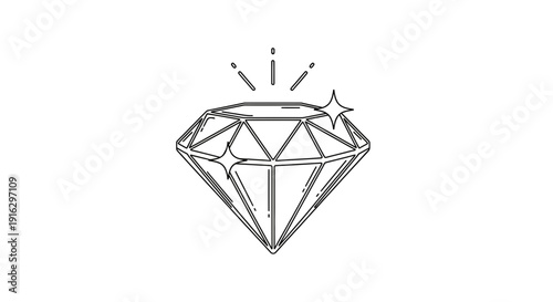 Sparkling Diamond Icon, Gemstone Symbol, Luxury and Value Concept, Clean Design