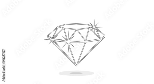 Sparkling Diamond Outline Icon, Gemstone Facets, Luxury Jewelry Symbol, Minimalist Design