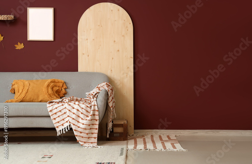 Comfortable grey sofa and f...