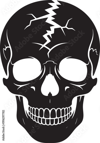 Cracked human skull with broken head simple graphic illustration vector symbol