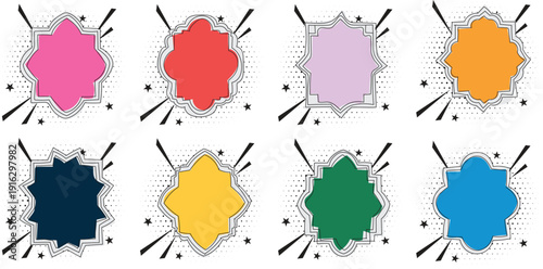 Colorful Comic Pop Art Style Blank Labels and Speech Bubbles Collection for Text