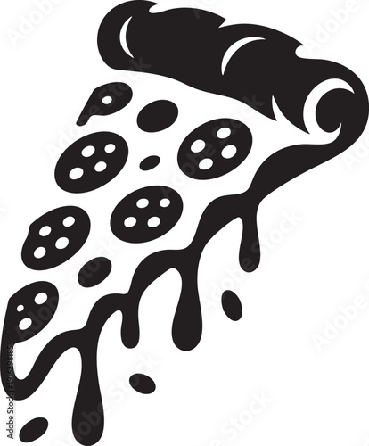 Slice of pepperoni pizza with dripping cheese and melted mozzarella on checkered background vector illustration