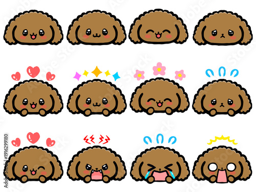 かわいいトイプードルの顔アイコンイラスト素材セット