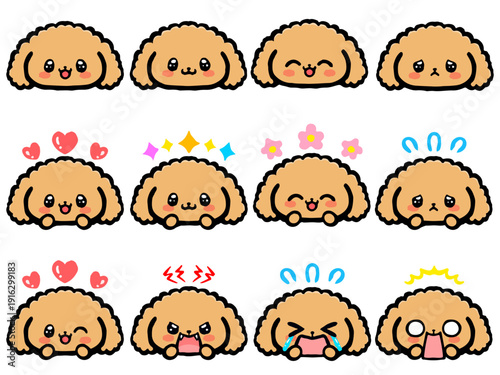かわいいトイプードルの顔アイコンイラスト素材セット2