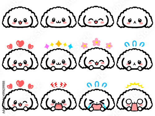 かわいいトイプードルの顔アイコンイラスト素材セット3