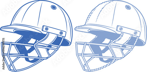 Line set cricket helmets silhouette isolated on transparent background