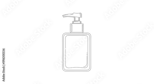 Simple Line Art of a Dispenser Bottle, Minimalist Design, Isolated on White Background