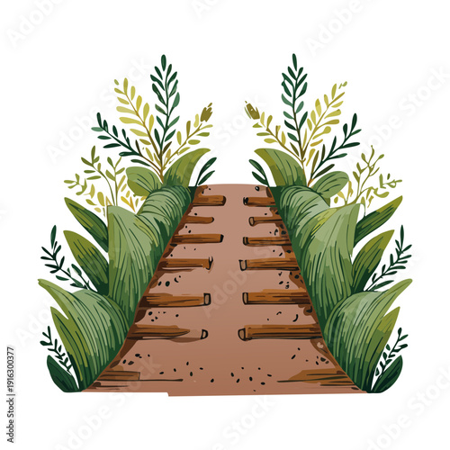 Stone walkway through a field of wild flowers and green grass under a clear nature sky
