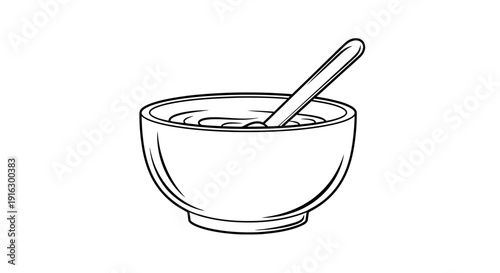 Simple Line Drawing of a Bowl of Cereal with Spoon