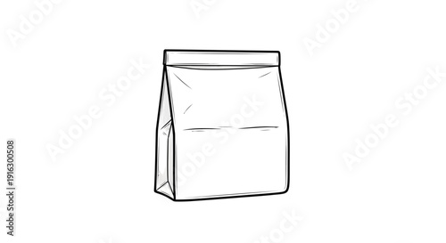 Simple Line Drawing of a Paper Lunch Bag