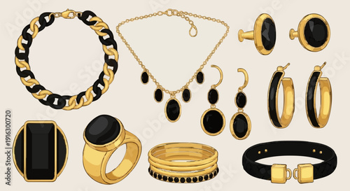 Luxury Black and Gold Jewelry Collection.