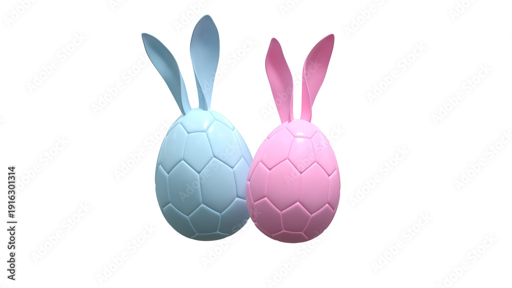 Obraz premium Minimalist Easter eggs with bunny ears on transparent background - 3D rendering