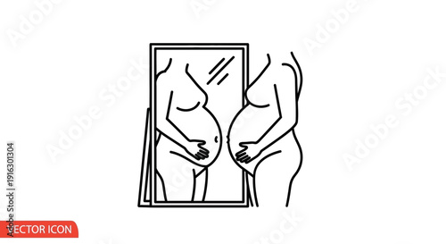 Pregnant Woman Looking in Mirror, Body Reflection, Pregnancy Journey, Expecting Motherhood