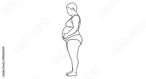 Pregnant Woman Side View Line Art Illustration - Maternity, Body Positive, Health