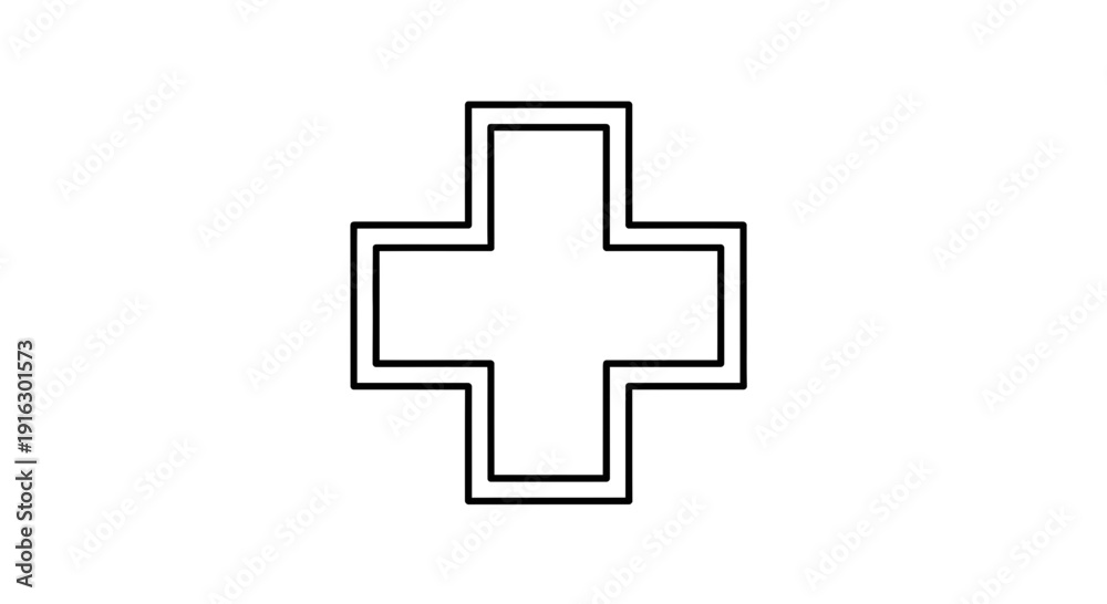 Obraz premium Red Cross Symbol Outline, Medical Health Care Icon, Plus Sign, Emergency First Aid Symbol
