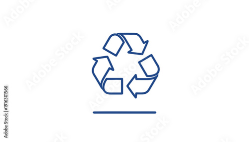 Recycling symbol icon, blue outline on white background, sustainability concept