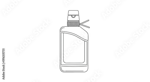 Outline of a cleaning liquid bottle with a cap and label area, isolated on white background