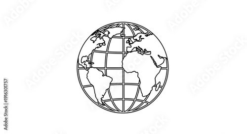 Outline Globe Earth World Map Continents South America Africa Europe Drawing