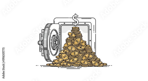 Overflowing Safe Full of Gold Coins, Symbolizing Wealth and Financial Success