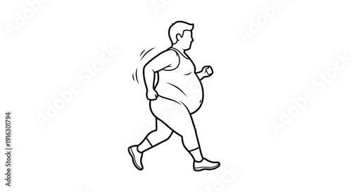 Overweight Man Running for Weight Loss and Fitness