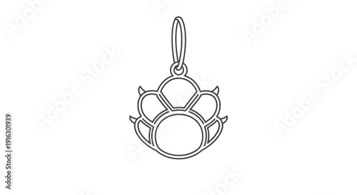 Paw Print Charm Pendant Outline Vector Icon