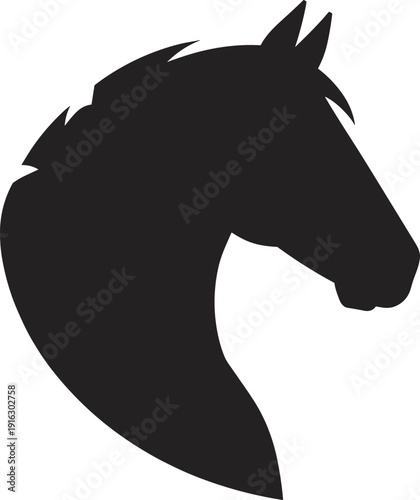 Horse head silhouette illustration, elegant equine profile vector icon isolated on white background for logo design