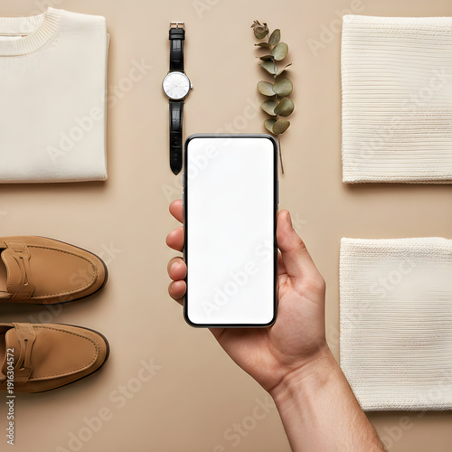 Blank Smartphone Mockup In Minimal Wardrobe Closet Interior