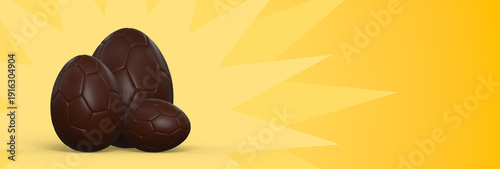 Chocolate Easter eggs on vibrant yellow background with starburst