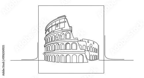 Minimalist Line Art of the Colosseum in Rome, Italy