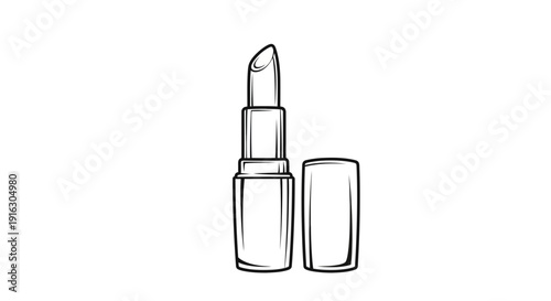 Minimalist Lipstick Illustration: Open Tube and Cap, Beauty and Cosmetics Line Art
