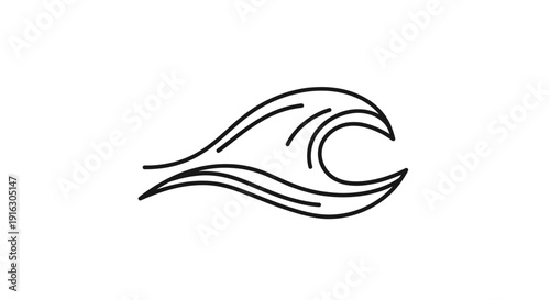 Minimalist wave line art, abstract ocean symbol, simple water element, clean design