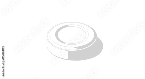 Minimalist White Puck on White Background, Isometric View