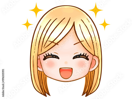 金髪ギャルのちびキャラ顔アイコンイラスト素材3