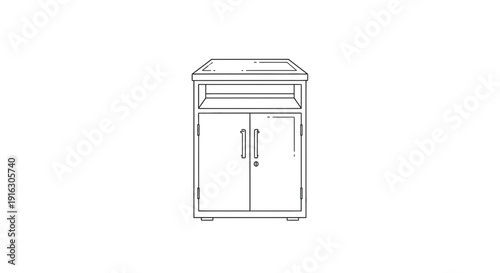 Minimalist Cabinet with Double Doors and Shelf, Line Art Icon