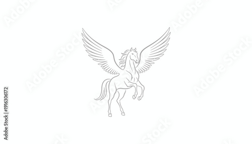 Majestic Pegasus Horse Flying with Wings Spread Out, Mythical Creature Outline