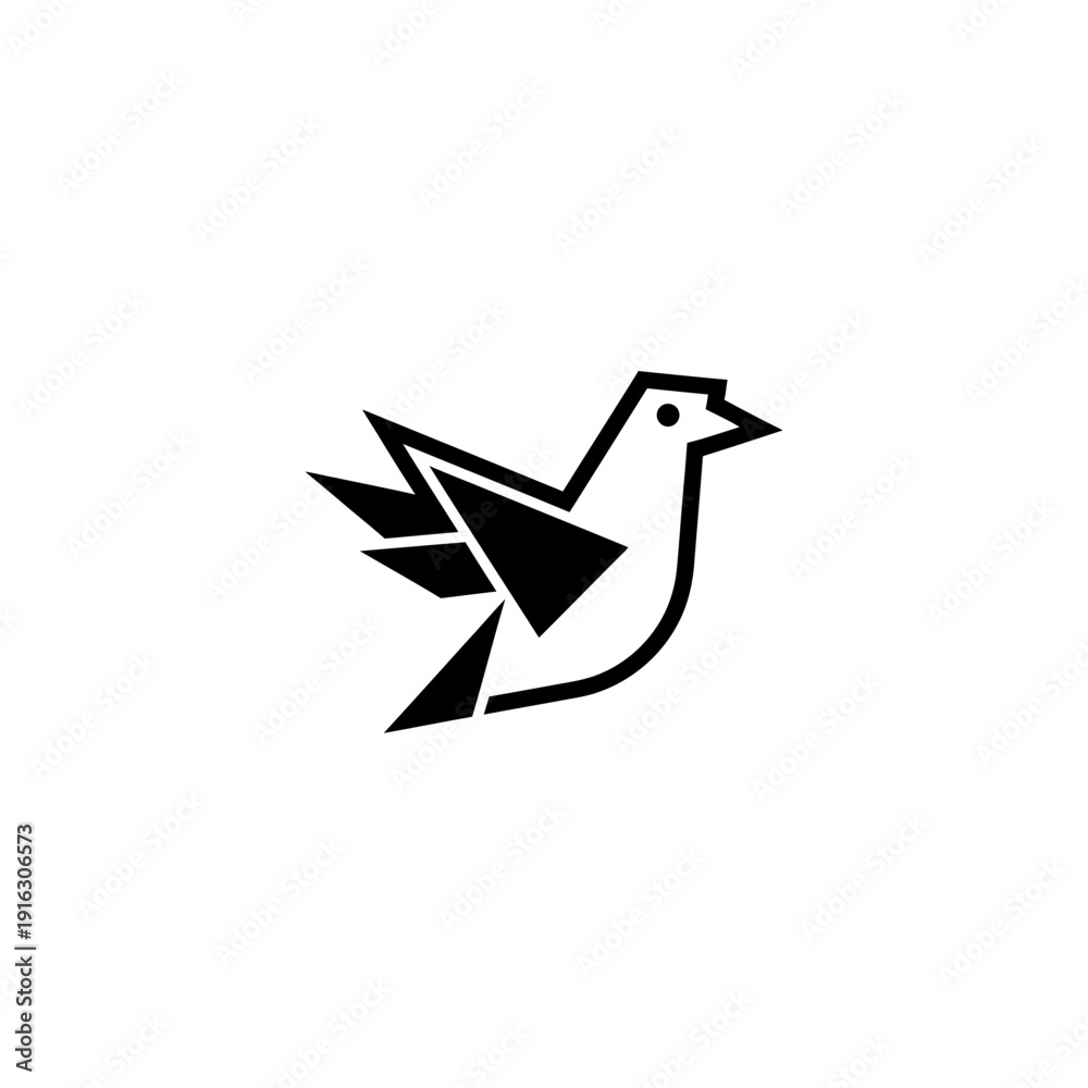 Fototapeta premium Origami Bird Logo Icon, Geometric Dove Symbol, Minimalist Paper Airplane Design