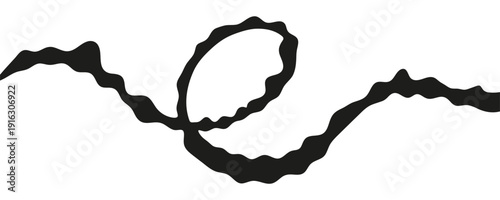 Abstract black wavy line forming irregular oval frame isolated on white background. Squiggle artistic fluid border shape