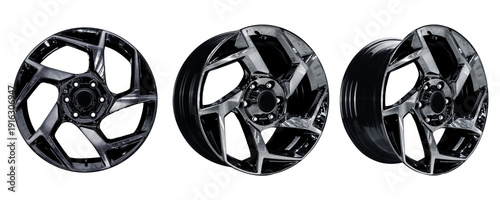 Billede på lærred Car wheel , alloy wheel black color set photo isolated on a white background