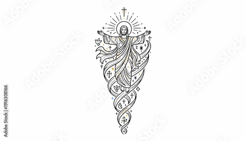 Jesus Christ, Risen Lord, with Radiant Halo and Swirling Sacred Symbols
