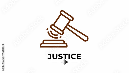 Justice Gavel Icon with Sound Wave and Text