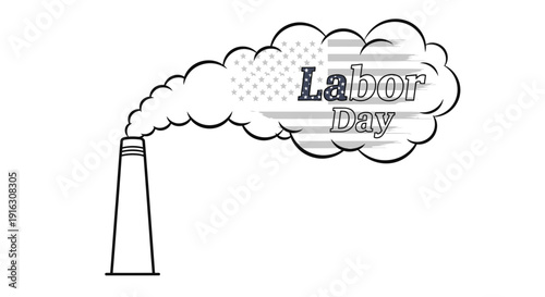 Labor Day Smoke Cloud with American Flag Pattern from Industrial Chimney