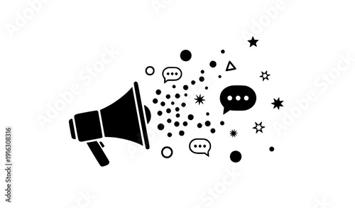 Digital marketing megaphone vector abstract promotion dots concept isolated on transparent background