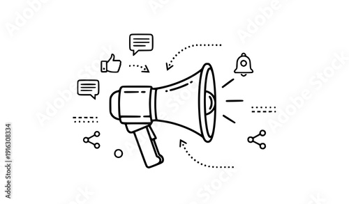 Megaphone line illustration vector digital marketing promotion with dots isolated on transparent background
