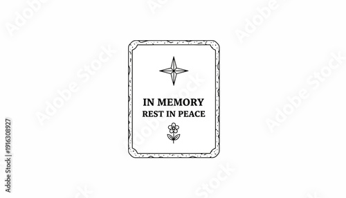 In Memory Rest In Peace Gravestone Memorial Stone with Flower and Compass Rose