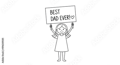 Adorable Young Girl Happily Holding a Best Dad Ever Sign Illustration