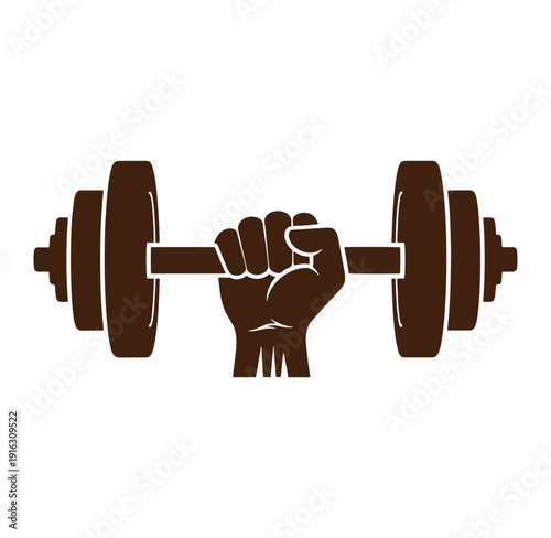 Brown hand holding dumbbell weight for exercise and fitness training equipment